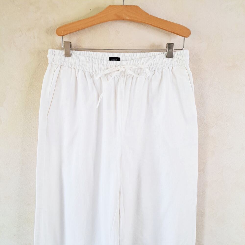 J CREW White Linen-blend Slim Wide Leg Pants Size 6 TALL Drawstring Casual - Picture 8 of 10